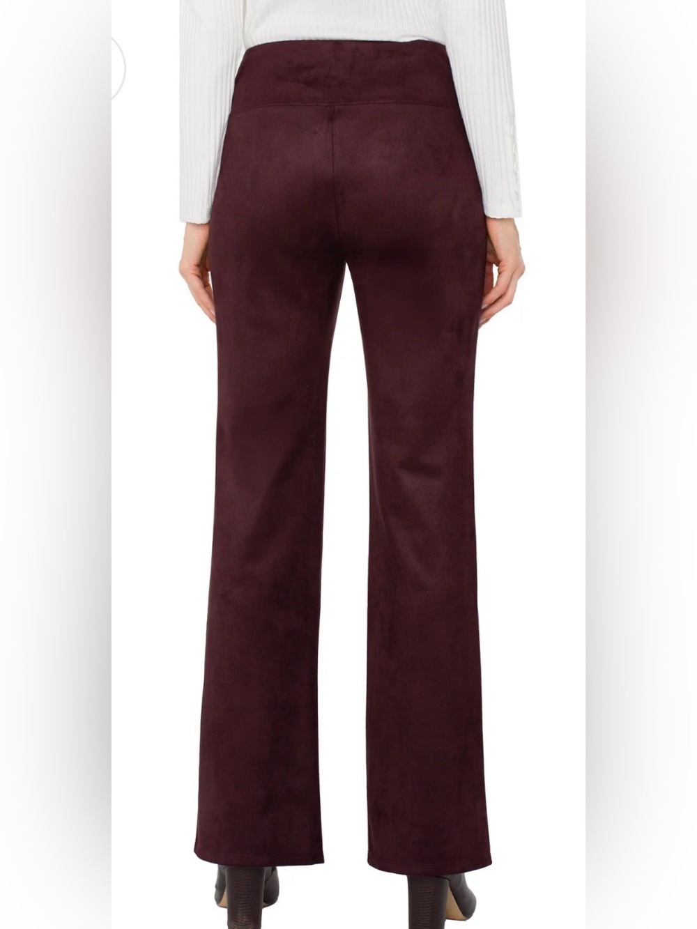 Liverpool Pants Large Pearl Full Length Flare with Pintucks Dark Oxblood - Picture 2 of 3